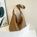 Retro brown soft faux leather hobo bag with unique knotted strap detail for daily use - Khaki
