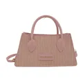 Elegant pink woven tote bag with premium leather handles and crossbody strap - Pink