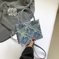 Navy denim crossbody bag with star pattern and frayed edges for daily fashion - Denim Star Style / Star Blue