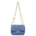 Borsa a tracolla in denim blu con motivo a rombi trapuntato e catena dorata - Blu scuro