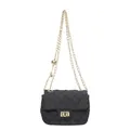 Mini borsa a tracolla in denim nero con motivo trapuntato e catena dorata - Nero