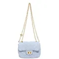 Mini borsa a tracolla in denim trapuntato celeste con catena dorata e sfera metallica - Azzurro