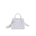 White mini handbag with grey M-letter monogram print and golden hardware details - White
