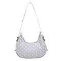White crescent underarm bag with M letter monogram pattern and gold hardware accents - White