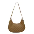 Brown moon-shaped hobo bag with M-letter monogram and golden zipper detail - Khaki