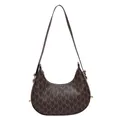 Brown monogram half-moon shoulder bag with golden hardware and adjustable strap - Brown