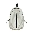 Leichter cremeweißer Schulrucksack mit vertikalem Reißverschluss und Kordelzugtaschen - Groß / Ohne Anhänger / Weiß