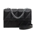 Classic black quilted crossbody bag with silver chain strap and leather shoulder detail - Black