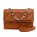 Minimalist brown quilted faux leather shoulder bag with classic diamond stitching and chain - Yellow Brown
