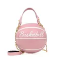 Borsa a mano rosa a forma di basket con catena dorata e scritte bianche eleganti - Stile Basket / Rosa