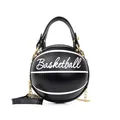 Elegante borsa a mano a forma di basket nera con scritte bianche e catena d'oro - Stile Basket / Nero