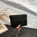 Nordic minimalist black quilted velvet cosmetic bag with rectangular grid texture - Black