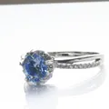 925 silver halo ring with 1ct round blue moissanite and side diamond accents - HK Size 10 / Sapphire Blue