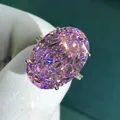 Luxurious oval cut pink high carbon diamond ring with 3EX sparkle and six-prong setting - Size 5 / Pink