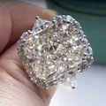 Macro detail of high-carbon yellow radiant cut diamond ring with 925 silver setting - Size 5 / Light Yellow