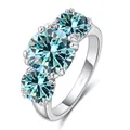 Drei-Steine-Ring aus S925 Sterlingsilber mit blauen Moissanit-Steinen in klassischer Krappenfassung - 7 / Blau
