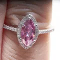 Marquise-cut pink moissanite ring in S925 silver with a halo of pavé diamonds - HK Size 10 / Pink