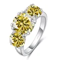Detail of three-stone S925 silver ring featuring 5-carat yellow moissanite with S925 stamp - 7 / Yellow