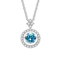 Sparkling S925 sterling silver heart necklace with a round blue moissanite pendant - 1CT 6.5MM / Aqua