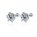 Classic 925 sterling silver six-prong moissanite stud earrings with secure screw-back - White