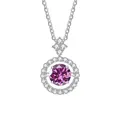 Detailed close-up of a S925 sterling silver necklace featuring a purple Moissanite pendant - 1CT 6.5MM / Pink