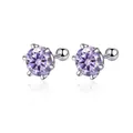 Classic 925 sterling silver six-prong round purple moissanite stud earrings with screw backs - Light Purple
