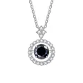 Macro detail of S925 silver necklace featuring a black round stone and diamond halo - 1 Carat (6.5mm) / Black
