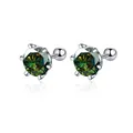 925 Sterling silver screw back earrings with 6-prong dark green round moissanite - 1CT*2 / Dark Green