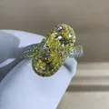 Pear cut yellow carbon diamond ring in S925 silver with elegant double stone halo design - Size 5 / Yellow