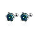 925 sterling silver 6-prong stud earrings with iridescent moissanite and screw backs - 0.2ct*2 / Rainbow
