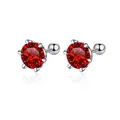 Classic 925 silver stud earrings with round red moissanite and secure screw backings - 0.2ct*2 / Garnet Red