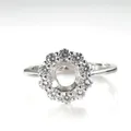 Sunflower halo S925 sterling silver semi-mount ring setting for 1ct stone - Size 5 / Silver