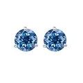 Klassische S925 Silber Ohrstecker mit rund geschliffenem blauem Moissanit in 3-Krallen-Fassung - 1CT*2 / Saphirblau