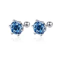 925 Sterling Silver 6-Prong Stud Earrings featuring Blue Moissanite and Screw Backs - Sapphire Blue