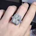 10-carat radiant cut high carbon diamond ring in 925 silver with trillion side stones - Size 5 / White (G Color)