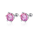 925 sterling silver six-prong screw back stud earrings with round pink moissanite - Pink