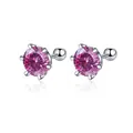 925 silver 6-prong stud earrings featuring pink-purple round cut moissanite stones - Multi-faceted Pink