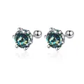 Elegant 925 sterling silver 6-prong moissanite stud earrings with screw back design - Multi-Faceted Cyan Moissanite