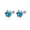 Classic 925 sterling silver stud earrings with blue moissanite in six-prong setting - Aqua