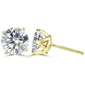 Detailopname van 1ct moissanite oorknopjes met een 4-klauws zetting in 14K geelgoud - Stud oorbellen / 1 Karaat * 2 / Goud Wit