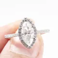 Marquise-cut moissanite halo engagement ring in 925 silver with diamond-set band - Size 5 / Marquise White 1 Carat