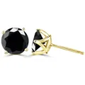 Macro-opname van zwarte moissanite oorbellen in 4-klauw vergulde zetting op zilver - Stud oorbellen / 1 Karaat * 2 / Goud Zwart