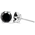Detailopname van S925 zilveren oorbellen met 1ct zwarte moissaniet in een 4-pootzetting - Stud oorbellen / 1 Karaat * 2 / Zilver Zwart