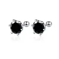 925 silver stud earrings with 6-prong round black moissanite and screw-back closure - Black