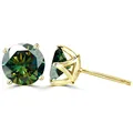 Gedetailleerde weergave van 1ct moissanite oorknopjes met gouden afwerking en 4 klauwen - Stud oorbellen / 1 Karaat * 2 / Goud Donkergroen