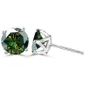 Macro van groene moissaniet oorknoppen van 1ct in een S925 zilveren vierklauwzetting - Stud oorbellen / 1 Karaat * 2 / Zilver Donkergroen