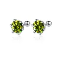 925 silver stud earrings with 6-prong set green moissanite and spherical screw backs - Yellow-Green