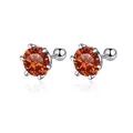 925 silver stud earrings with six-prong orange moissanite and screw-back closure - Lucky Red