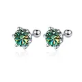 925 sterling silver stud earrings with 6-prong green moissanite in silver finish - Teal