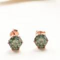 Rose gold S925 sterling silver six-prong stud earrings with green moissanite gemstones - Teal